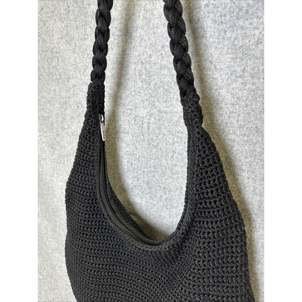The Sak Hobo Crochet Shoulder Bag Black Woven Zip Solid Minimalist Capsule - Picture 4 of 14